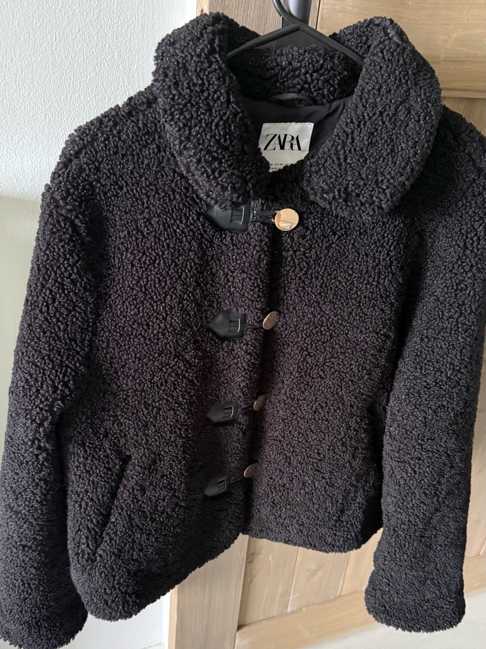 ZARA Black Faux Shearling Toggle Coat